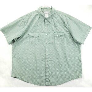 Wrangler Wrancher Shirt Mens 3X Green White Western Pearl Snap Cotton Classic
